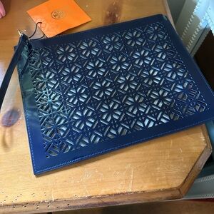 Tory Burch Dark Blue Geometric Clutch